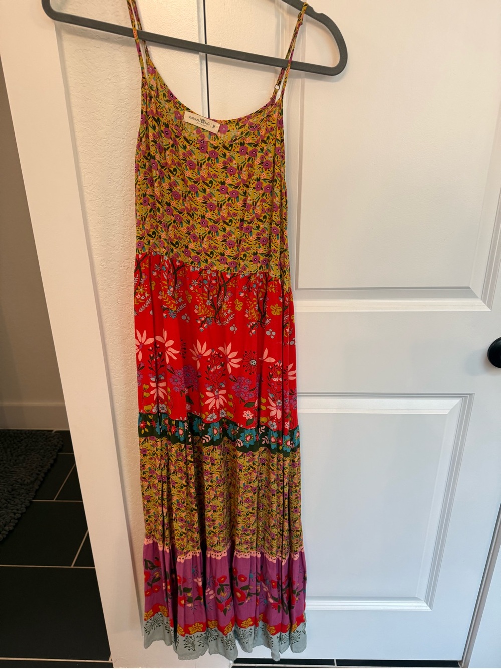 NATURAL LIFE Floral Tiered Maxi Skirt Dress - Red, Yellow & Purple